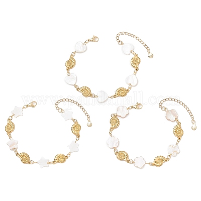 3 шт. 3 стиля бусин из натуральных пресноводных ракушек и соединительные звенья из нержавеющей стали 304 для женщин BJEW-JB12216-1