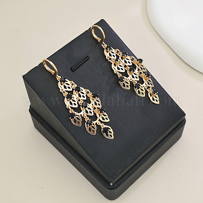 Серьги-кольца с кисточками из латуни в форме листа NW9149-1-1