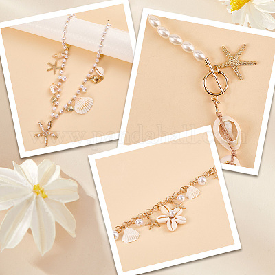 3 шт. 3 стиля ожерелья с подвеской в виде морской звезды из сплава и искусственного жемчуга и ракушек для женщин NJEW-CY0001-05-1