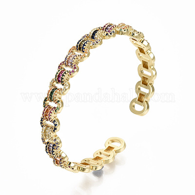 Латунь микро проложить кубического циркония манжеты браслеты BJEW-S142-018-NF-1