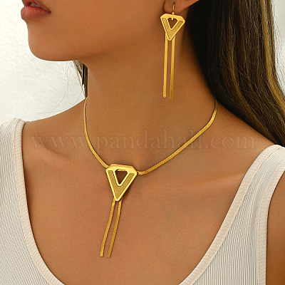 Комплекты из серег и ожерелий с треугольными кисточками из нержавеющей стали 201 в винтажном стиле для вечеринки для женщин SQ0864-1