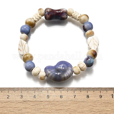 Браслеты из фарфоровых бусин ручной работы и синтетических бусин говлита для женщин&nbsp;LS-BJEW-D307-01C-1