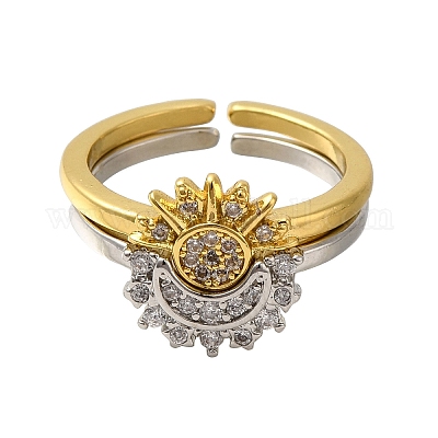 Кольца-манжеты из латуни с микропаве из кубического циркония для женщин RJEW-D079-01A-RS-1