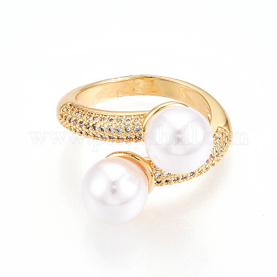 Латунные кольца-манжеты с микропаве и прозрачным цирконием для женщин KK-T074-26G-1