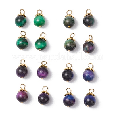 4 шт. 4-цветные натуральные окрашенные и нагретые круглые подвески из тигрового глаза PALLOY-JF04598-1