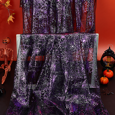 Полиэстеровая сетчатая ткань на тему Хэллоуина DIY-WH0661-37B-1