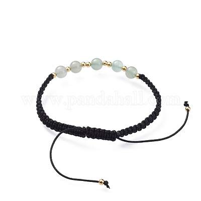 Регулируемый натуральный зеленый авантюрин плетеные браслеты из бисера BJEW-JB04599-03-1