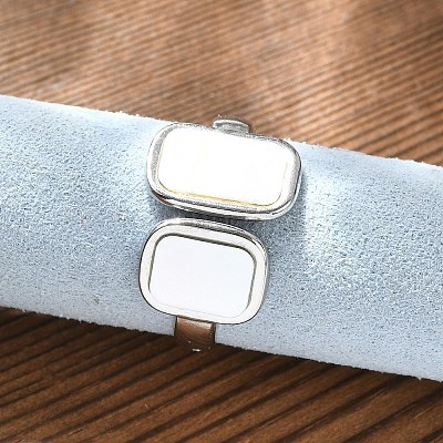 Прямоугольные манжеты из нержавеющей стали 304 белого цвета для женщин RJEW-G346-04P-02-1