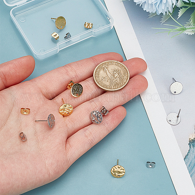 8 шт. 4 стиля плоские круглые серьги-гвоздики из нержавеющей стали 201 STAS-LP0001-18-1