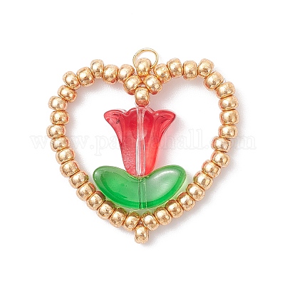 Подвески в виде сердечек и цветов из стеклянного бисера Miyuki PALLOY-MZ01079-02-1