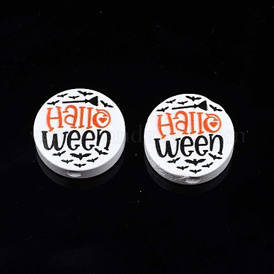 Бусины из натурального дерева с принтом на Хэллоуин WOOD-T021-79-1