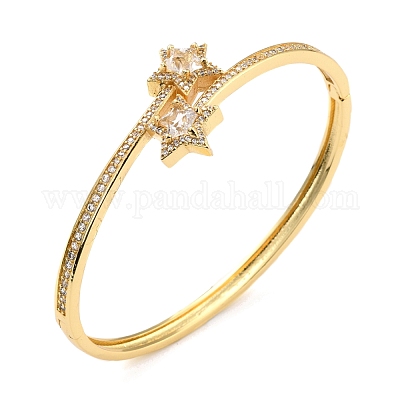 Браслет-манжета со звездой из прозрачного кубического циркония BJEW-I298-20G-1