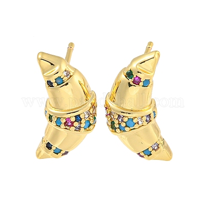 Серьга-гвоздик из латуни с микропаве из кубического циркония EJEW-C102-15G-02-1