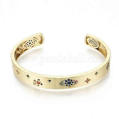 Латунь микро проложить кубического циркония манжеты браслеты BJEW-S142-022-NF-1
