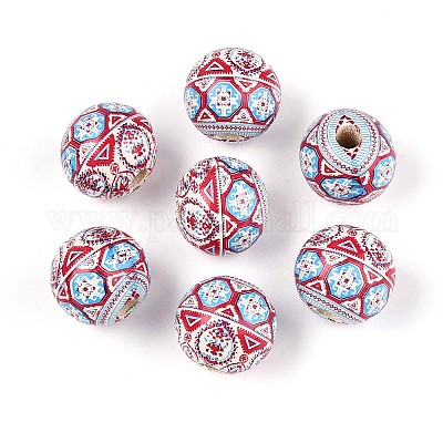 Бусины из дерева схима в богемном стиле с принтом WOOD-T032-31F-1