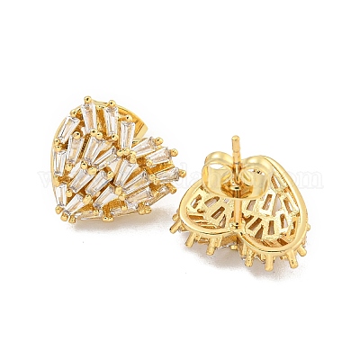 Серьги-гвоздики с прозрачным паве из латуни с кубическим цирконием EJEW-M258-39G-1
