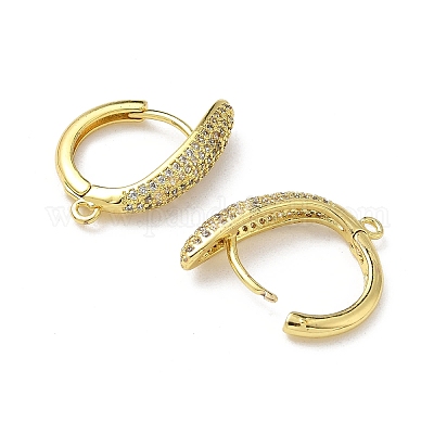 Фурнитура для сережек-колец из латуни с микропаве из прозрачного кубического циркония KK-G536-03G-1