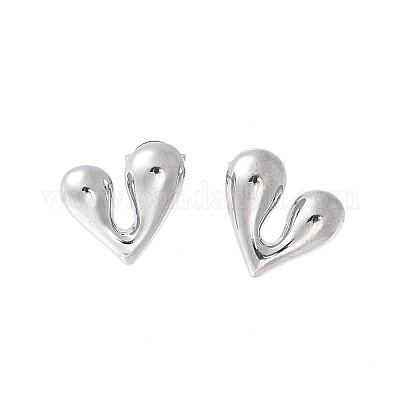 Серьги-гвоздики с латунным сердечком для женщин EJEW-Q780-11P-1