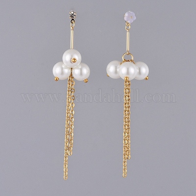 Серьги-гвоздики с экологически чистым стеклом и жемчугом EJEW-JE03813-01-1