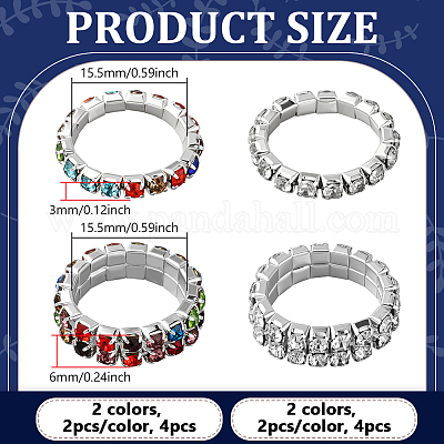 8 шт. 4 стиля стразы теннисные цепочки растягивающиеся кольца для женщин RJEW-HY0001-07A-1
