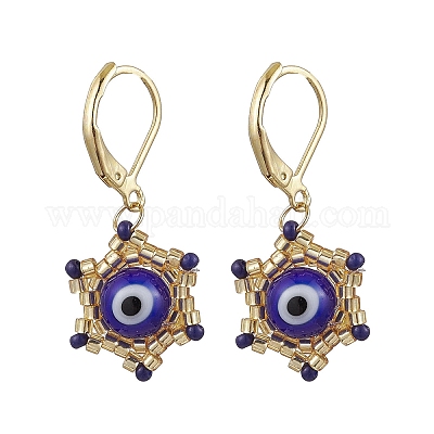 Звезда Давида и сглаза стеклянные бусины ручной работы серьги с застежкой-молнией EJEW-MZ00389-04-1