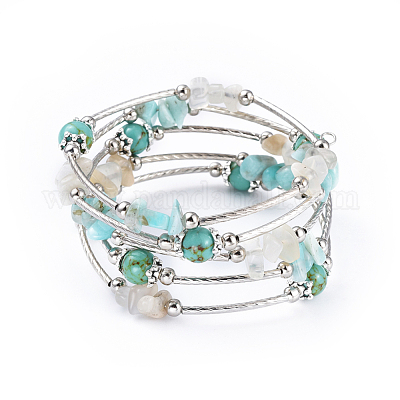 Пять петель синтетическая бирюза (окрашенная) и натуральный амазонит BJEW-JB04488-05-1