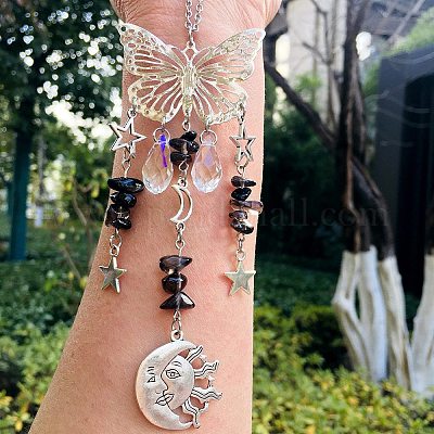 Натуральный дымчатый кварц бабочка висит подвеска в виде ловца солнца украшение DJEW-PW0008-19-07-1