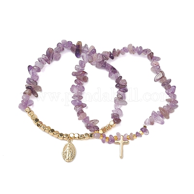 Наборы эластичных браслетов из натуральных драгоценных камней и кубиков BJEW-JB10630-1