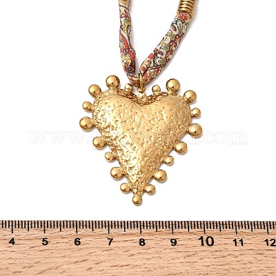 Женские ожерелья с подвеской в виде сердца из нержавеющей стали 304 с напечатанной шелковой лентой NJEW-A063-11G-1