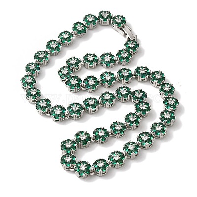 Ожерелья с цветочным звеном из латуни и циркония для женщин NJEW-B108-01P-05-1