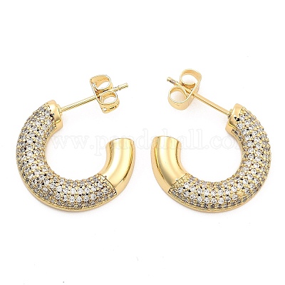 Серьги-гвоздики с прозрачным паве из латуни с кубическим цирконием EJEW-U005-01G-1