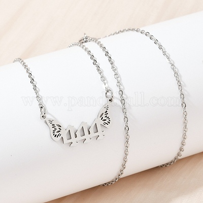 201 нержавеющая сталь номер 444 с крыльями бабочки подвеска ожерелье NJEW-P332-01B-P-1