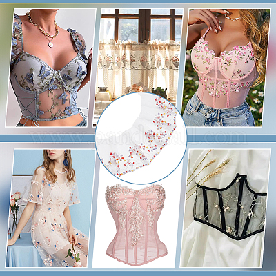 2 ярд полиэстеровой и нейлоновой кружевной сетчатой ленты с цветочной вышивкой OCOR-BC0006-86-1