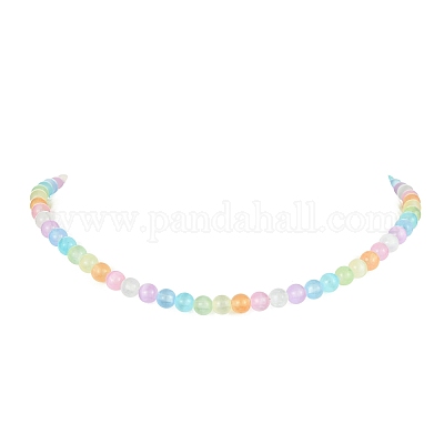 Ожерелье из круглых бусин из окрашенного натурального селенита с застежками из нержавеющей стали 304 NJEW-JN04409-1