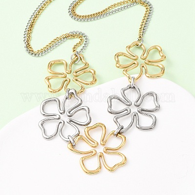 Двухцветные ожерелья-нагрудники с цветами из нержавеющей стали 304 для женщин NJEW-F361-01GP-1