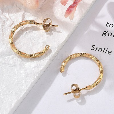 Серьги-гвоздики из нержавеющей стали 304 в форме буквы С EJEW-R017-02G-04-1