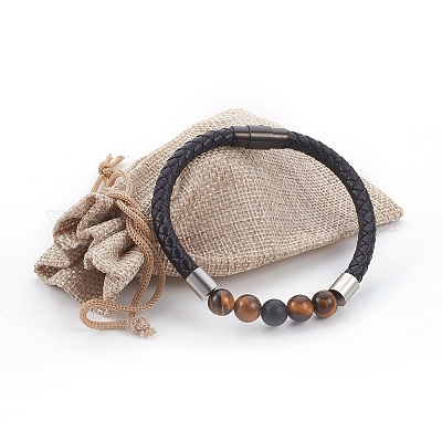 Мужские браслеты из натурального тигрового глаза BJEW-JB04039-1