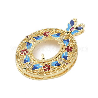 Подвеска с микропаве из кубического циркония и каплями масла в латунной оправе из кабошона KK-U026-19G-1