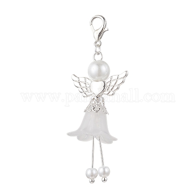 Подвеска в виде ангела из матового акрила и стеклянного жемчуга HJEW-JM03482-01-1