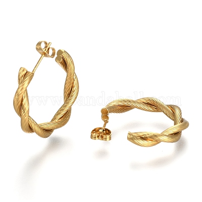 Серьги-полукольца из нержавеющей стали 304 EJEW-F257-07G-1