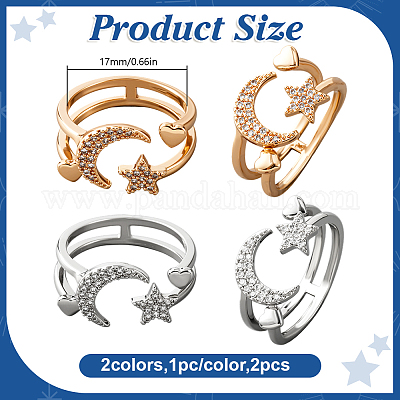 2 шт. 2-цветные кольца-манжеты с луной RJEW-HY0001-17-1