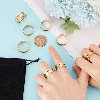 14 шт. набор из 7 колец из нержавеющей стали с канавками RJEW-UN0002-71G-1