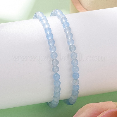 Браслет из круглых бусин натурального аквамарина диаметром 4 мм для мужчин KG3069-23-1