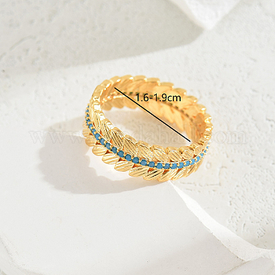 Изысканное модное кольцо из колосьев пшеницы из латуни с микропаве и кубическим цирконием для женщин OI8891-3-1