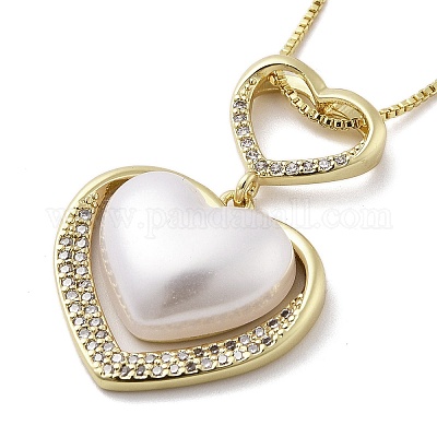 Женские кулоны в виде двойного сердца из латуни с микропаве из прозрачного кубического циркония и пластика NJEW-D305-01G-1