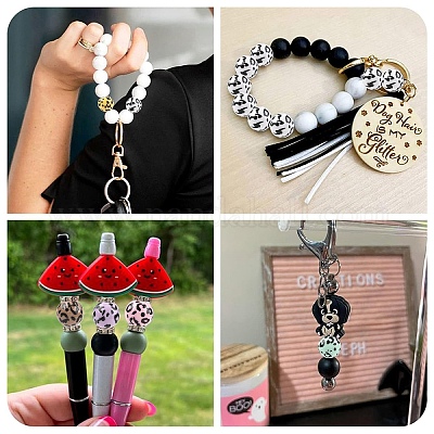 35 шт. двухцветные непрозрачные акриловые бусины с принтом&nbsp;OACR-YW0004-51-1