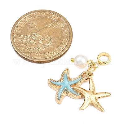 5 шт. 5-цветные двойные европейские подвески-подвески в виде морских звезд из сплава с эмалью PALLOY-JF04458-1