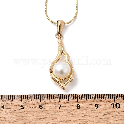 Ожерелья с подвеской в форме ракушки из нержавеющей стали 304 с акриловым жемчугом NJEW-G184-01G-1