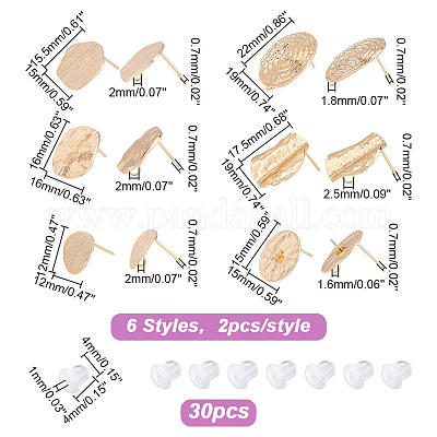 12 шт. 6 стильные латунные серьги-гвоздики KK-AR0004-01-1