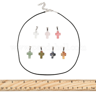 Наборы для самостоятельного изготовления ожерелий с подвеской из натурального и синтетического драгоценного камня и вощеного шнура DIY-FS0008-46-1